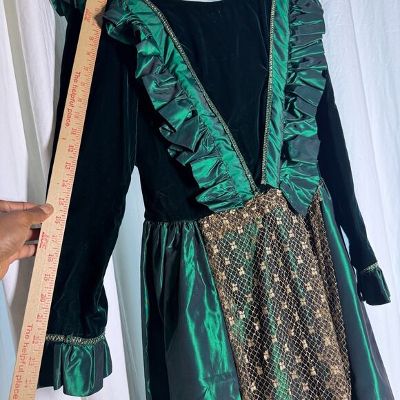 Vintage 1970s Renaissance Green Velvet Taffeta Victorian Maxi Dress Talon XS/S - Picture 9 of 11